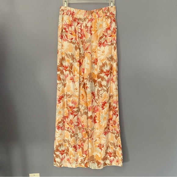 ABERCROMBIE & FITCH Orange Red Floral Linen Blend Wide Leg Pants Sz S - Picture 8 of 13